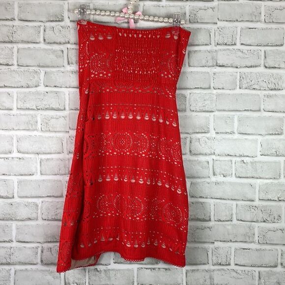 Free People Oceanside Red Strapless Crochet Mini Dress Size XS NEW - Picture 4 of 10
